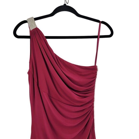 Vintage Ralph Lauren Gown 6 Pink Rhinestone One Shoulder Side Ruched Slit Sexy - Picture 4 of 16